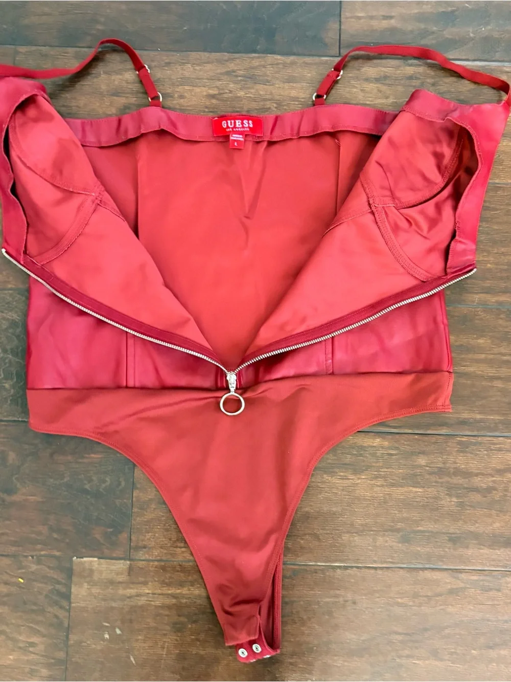 Guess Red Ladies One-Piece Bodysuit with Front Zip